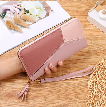 Portefeuille Femme Long Zippé Cuir PU Bleu - Porte-Monnaie Fashion Porte-Carte Billfold Handbag