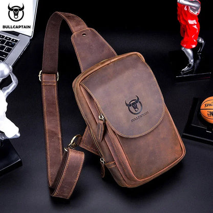 Sac Bandoulière Homme Cuir BULLCAPTAIN Crazy Horse - Sacoche Poitrine Voyage Rétro