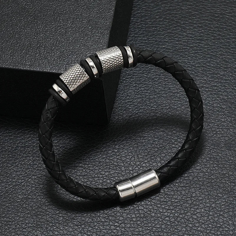 Bracelet Cuir Véritable Homme Magnétique – Style Punk Câble Cadeau
