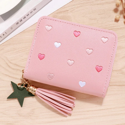 Portefeuille Femme Mini Court Pompon Zippé - Porte-Monnaie Cuir PU Cute Porte-Carte Main Vert