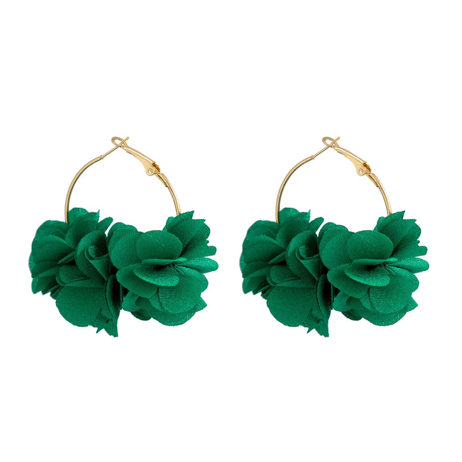 Boucles d'Oreilles Créoles Rose Tissu Pendentif Bohème – Kpop Colorées Y2K Soirées Femme