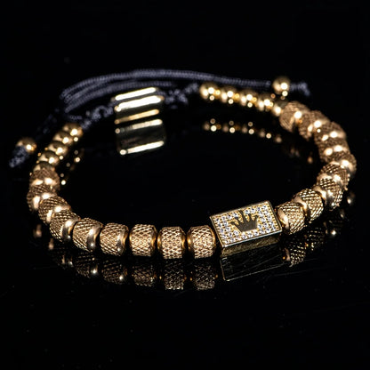 Bracelet Tressé Perle Couronne Micro-Serti – Acier Inoxydable Hommes Ajustable
