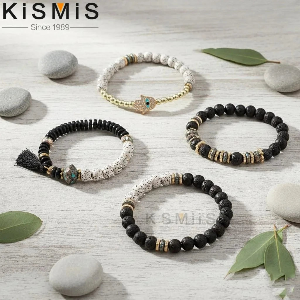 Set de 4 Bracelets Bohèmes Superposables - Œil Protecteur et Pompon