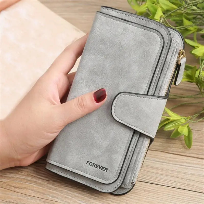 Portefeuille Long Femme Cuir Givré Vintage - Pochette Zip avec Porte-Cartes