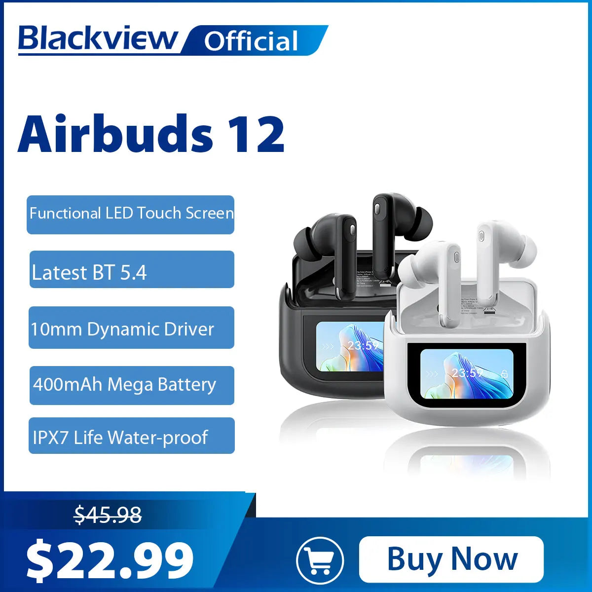 Écouteurs Sans Fil Blackview Airbuds 12 - TWS Bluetooth IPX7 Étanche Sport