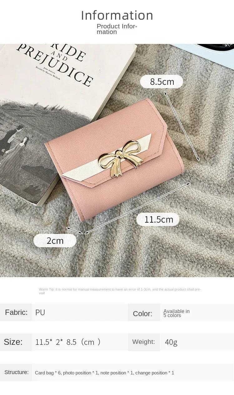 Portefeuille Femme Court Nœud Pliable - Clutch Bag Porte-Cartes Cuir PU Fashion