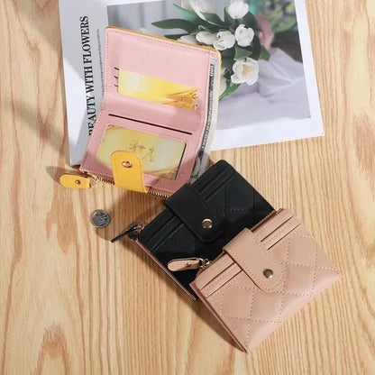 Portefeuille Femme Cuir Petit Sac Zip - Porte-Cartes Porte-Monnaie Rose Noir Rouge
