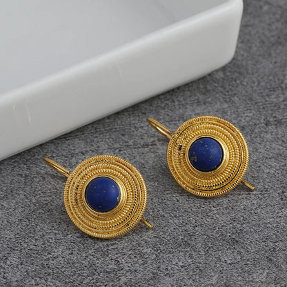 Boucles d'Oreilles Pendantes Géométriques Bohème Pierres Bleu Foncé – Vintage Banquets Femme