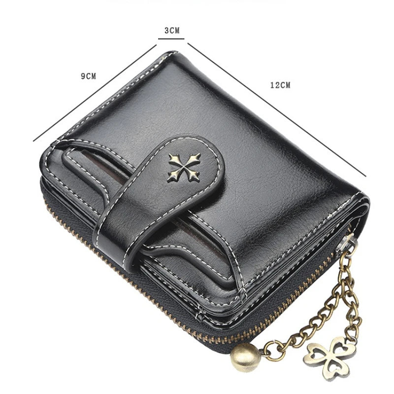 Portefeuille Femme Court Cuir PU Noir - Porte-Monnaie Hasp avec Porte-Cartes et Compartiment Pièces