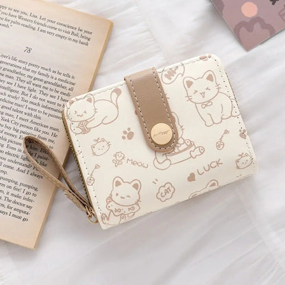 Portefeuille Femme Chat Mignon Cuir PU - Porte-Monnaie Court Grande Capacité Voyage