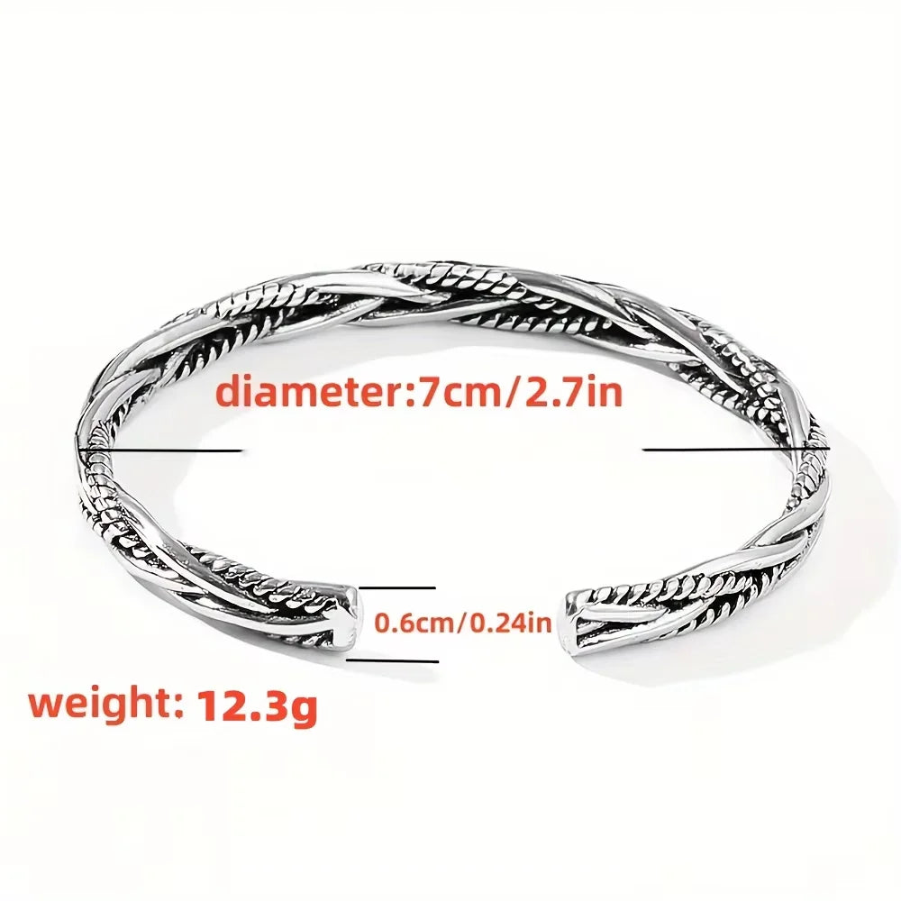 Bracelet Torsadé Argent Antique – Manchette Ouverte Ajustable Unisexe