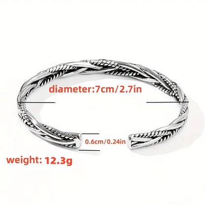 Bracelet Torsadé Argent Antique – Manchette Ouverte Ajustable Unisexe