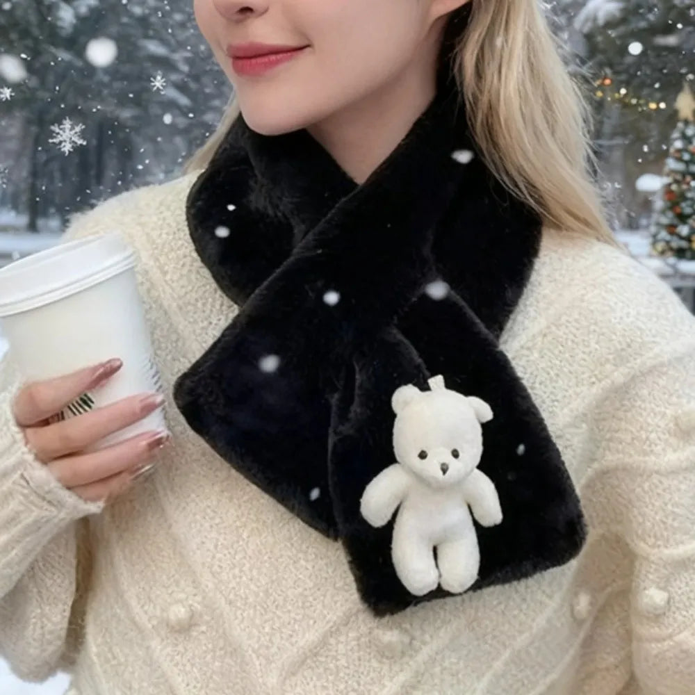 Foulard Écharpe Peluche Hiver Femme - Ours Doux Épais Polyvalent