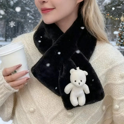 Foulard Écharpe Peluche Hiver Femme - Ours Doux Épais Polyvalent