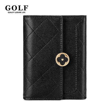 Portefeuille Femme Cuir Vintage GOLF Porte-Photo - Porte-Monnaie Court Pliable Noir Porte-Carte