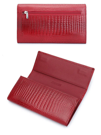 Portefeuille Femme Cuir Verni Noir - Porte-Monnaie Magnétique avec Fermoir Hasp Élégant