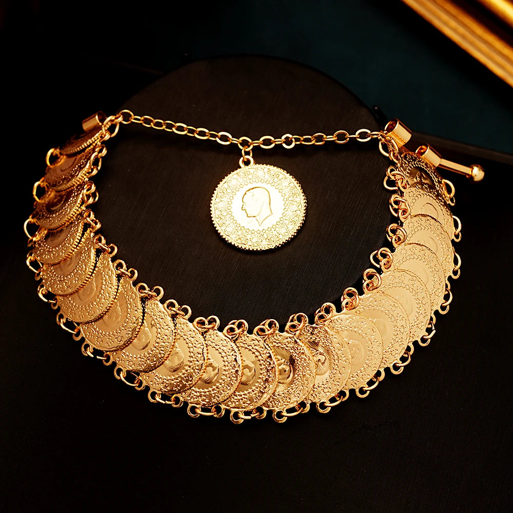 Bracelet Manchette Ottoman Turc Pièces et Totems - Plaqué Or Mariée