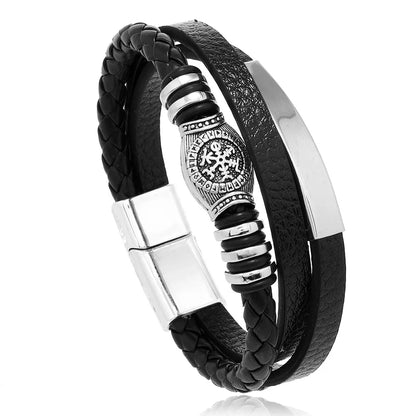 Bracelet Cuir Multicouche Tressé Homme – Acier Inoxydable 21 cm 14 Coloris Cadeau