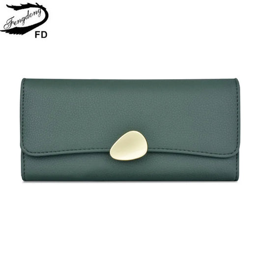 Women's Long Leather Wallet - Simple Fashion - Credit Card Holder, Checkbook Holder, Elegant Khaki Red