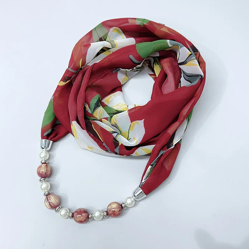 Foulard Collier Mousseline Multicolore Femme - Bijou Statement Neckerchief Bohème Hijab