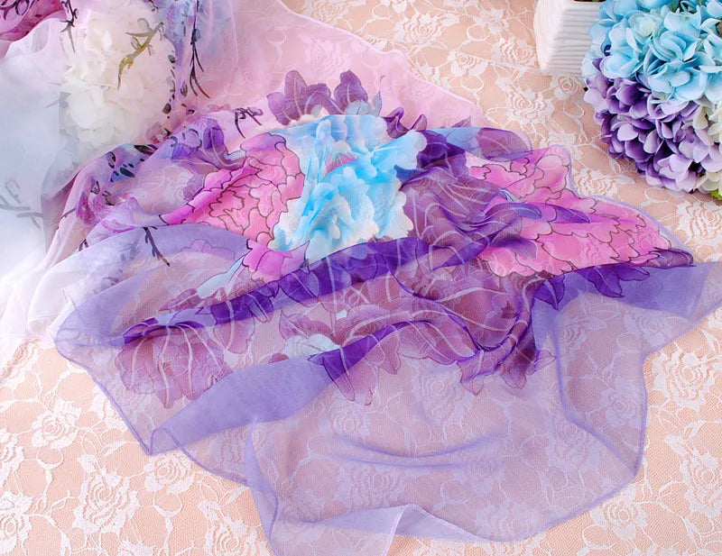 Foulard Écharpe Georgette Dégradé Pivoine Femme - Bandana Châle Été Protection Solaire Plage