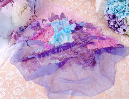 Foulard Écharpe Georgette Dégradé Pivoine Femme - Bandana Châle Été Protection Solaire Plage