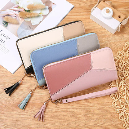 Portefeuille Femme Long Zippé Cuir PU Bleu - Porte-Monnaie Fashion Porte-Carte Billfold Handbag