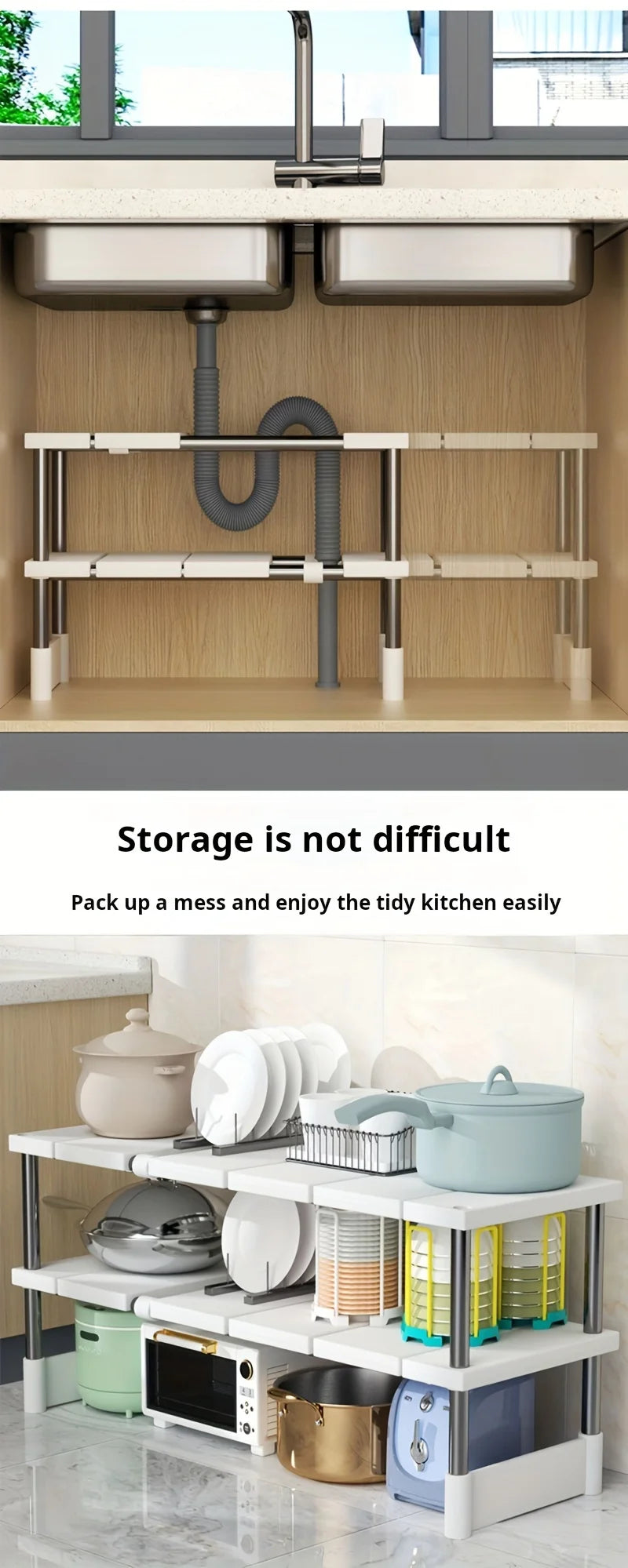 Organisateur Extensible Sous Évier - Rangement Ajustable Multi-Niveaux