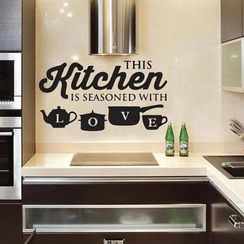 Sticker Mural Cuisine "This Kitchen is Seasoned with Love" - Autocollant Décoratif 60×28cm