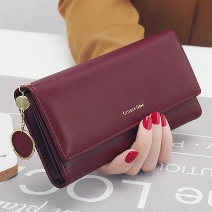 Portefeuille Femme Long Tri-Fold Cuir - Porte-Cartes Élégant avec Compartiments