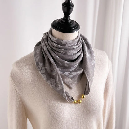 Women's 70cm Square Scarf with Magnetic Buckle - Premium Autumn/Winter Silk Triangle Scarf
