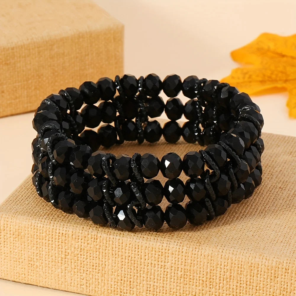 Bracelet Bohème Perles Noires Verre – Artisanal Aluminium Unisexe