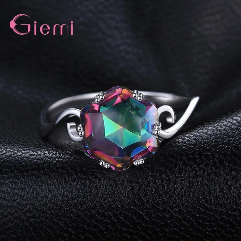 Bague Cocktail Argent 925 — Zircon Arc-en-Ciel, Tailles 5 à 12