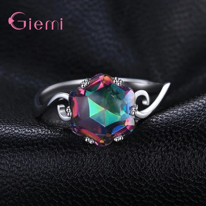 Bague Cocktail Argent 925 — Zircon Arc-en-Ciel, Tailles 5 à 12