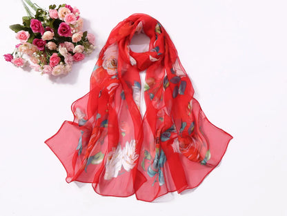 Foulard Écharpe Mousseline Georgette Rose Femme - Bandana Châle Été Protection Solaire Plage