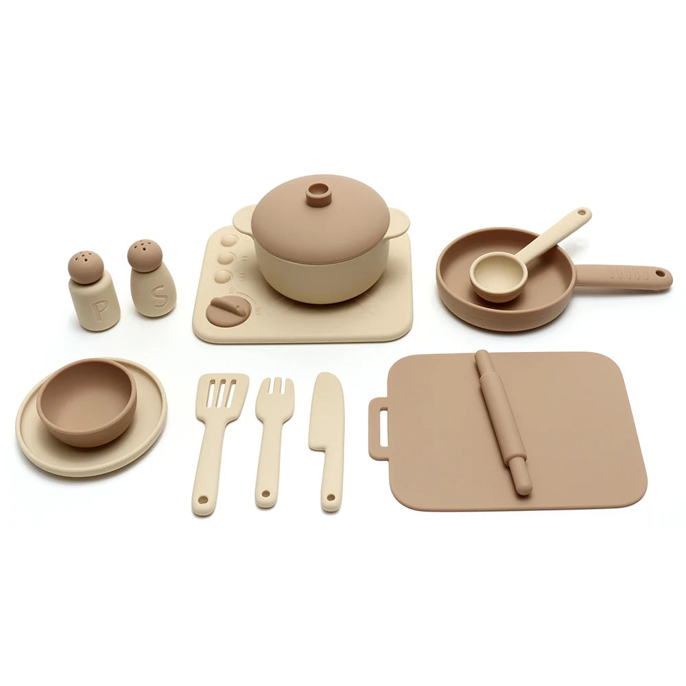 Set Cuisine Silicone 13 Pièces - Jouet Éducatif Jeu de Rôle pour Enfants 3-12 Ans