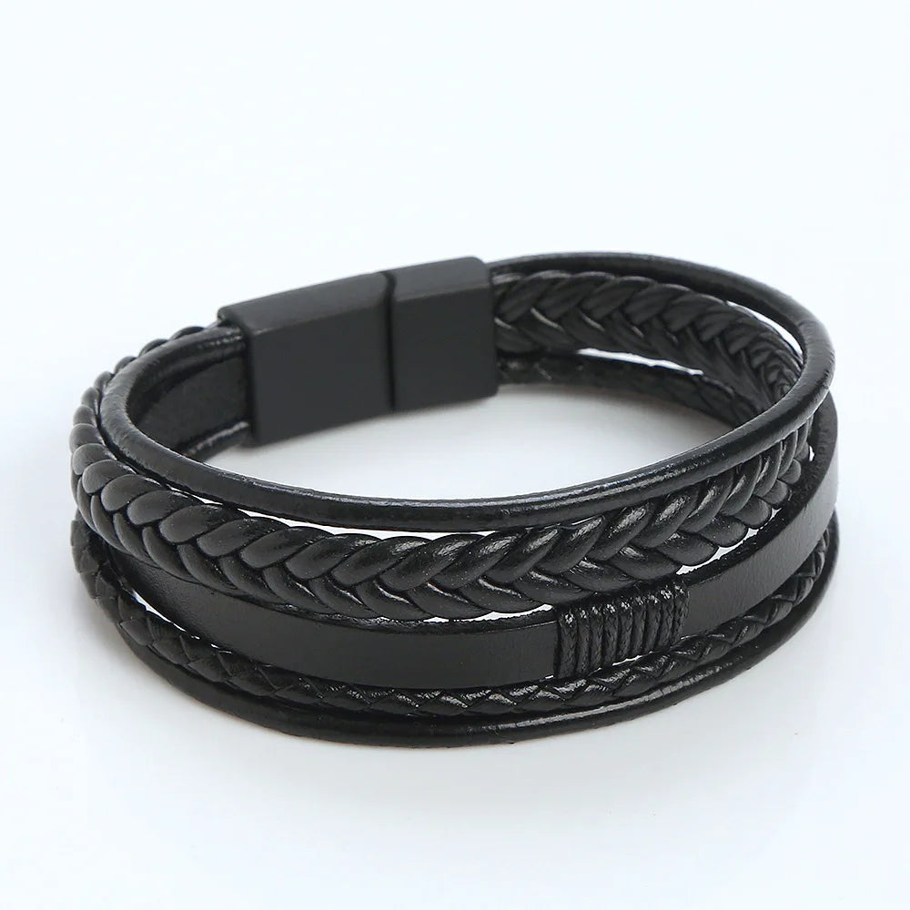 Bracelet en Cuir Véritable Multi-Couches Tressé pour Homme - Style Enroulé