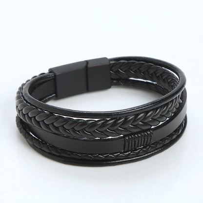 Bracelet en Cuir Véritable Multi-Couches Tressé pour Homme - Style Enroulé
