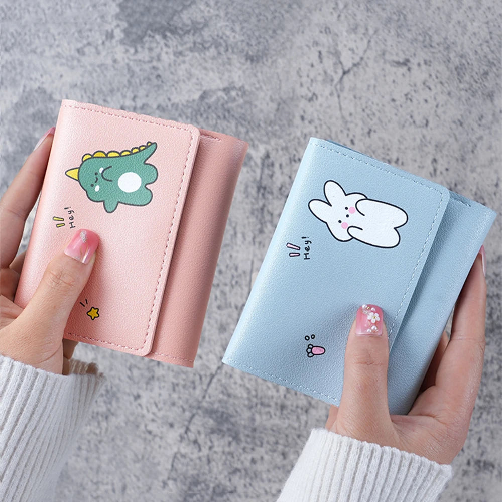 Portefeuille Femme Cartoon Cuir PU - Porte-Cartes Tri-Fold Multi-Emplacements