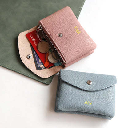 Portefeuille Femme Cuir PU Personnalisable Lettres Nom - Porte-Carte Monnaie Compact Rabat Cadeau Unique