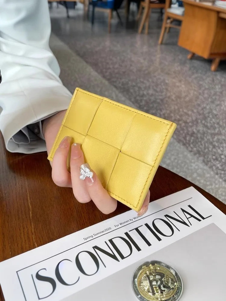 Portefeuille Femme Bifold Cuir Véritable Tissé - Petit Porte-Monnaie Zip Design