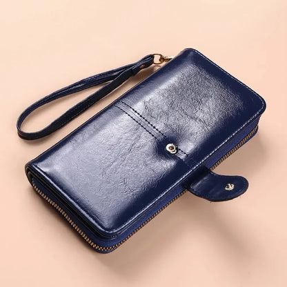 Portefeuille Clutch Femme Cuir PU Vintage - Grande Capacité Téléphone Bracelet Porte-Cartes Rouge Vin