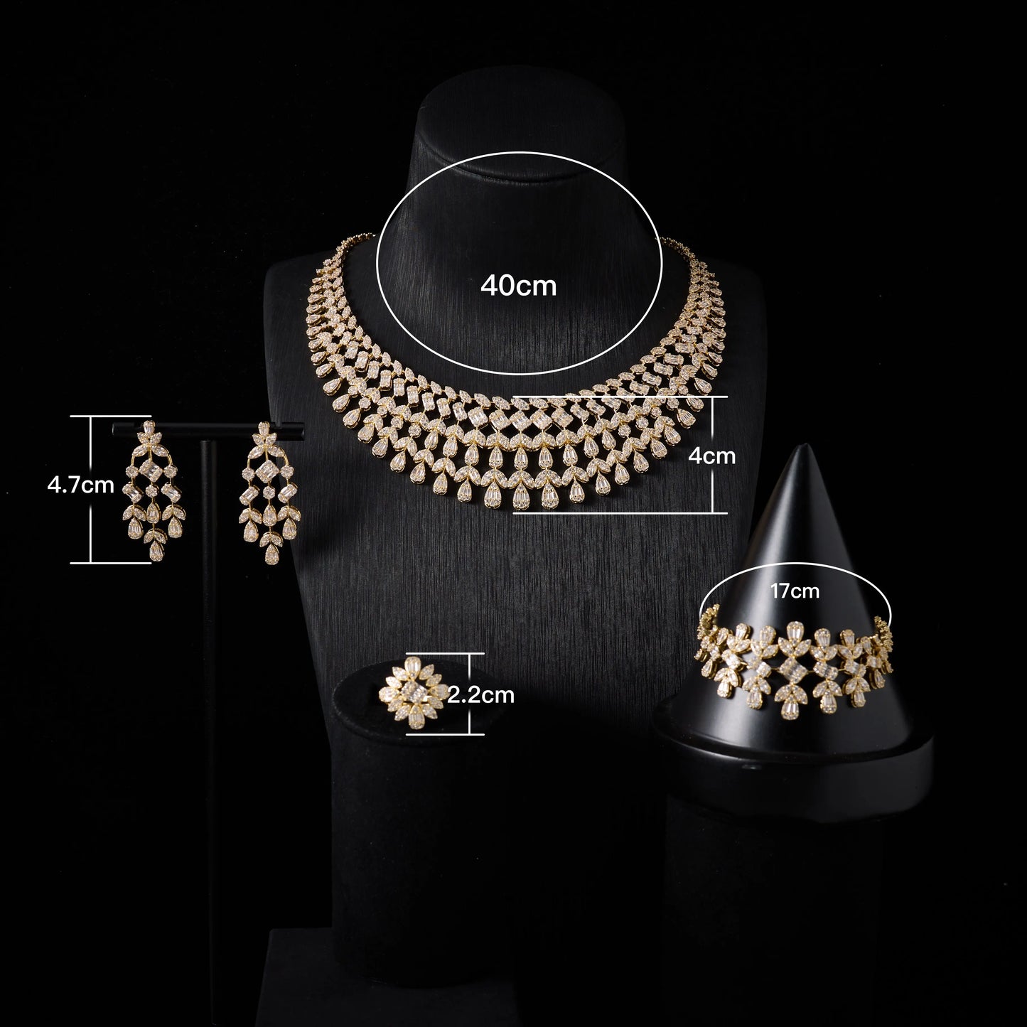 Parure Mariée Complète Zircon Cubique – Collier Boucles Bracelet Bague