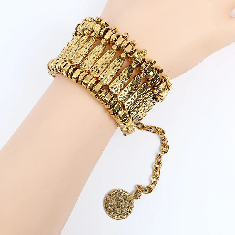 Bracelet Bohème Multicouche Pièces – Bangle Ajustable Or Antique