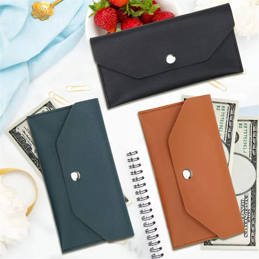 Women's PU Leather Envelope Wallet - Classic Elegant Card Holder with Clasp