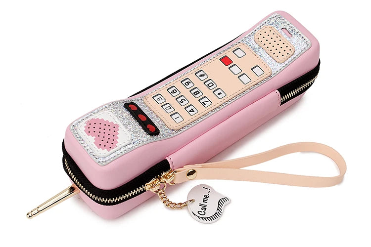 Sac à Main Femme Rétro Téléphone - Mini Pochette Soirée Cuir PU Cartoon