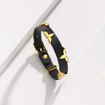 Bracelet Cuir Clous Papillon Dorés — Ajustable, Unisexe, 6 Coloris