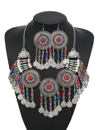 Ensemble Bijoux Bohème Gypsy Pièces Cristal – Collier Boucles Tribal