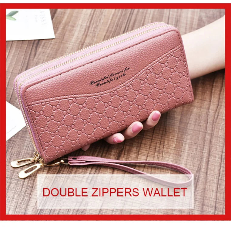 Portefeuille Long Femme Double Fermeture Éclair - Clutch Grande Capacité Cuir Europe