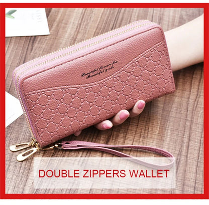 Portefeuille Long Femme Double Fermeture Éclair - Clutch Grande Capacité Cuir Europe